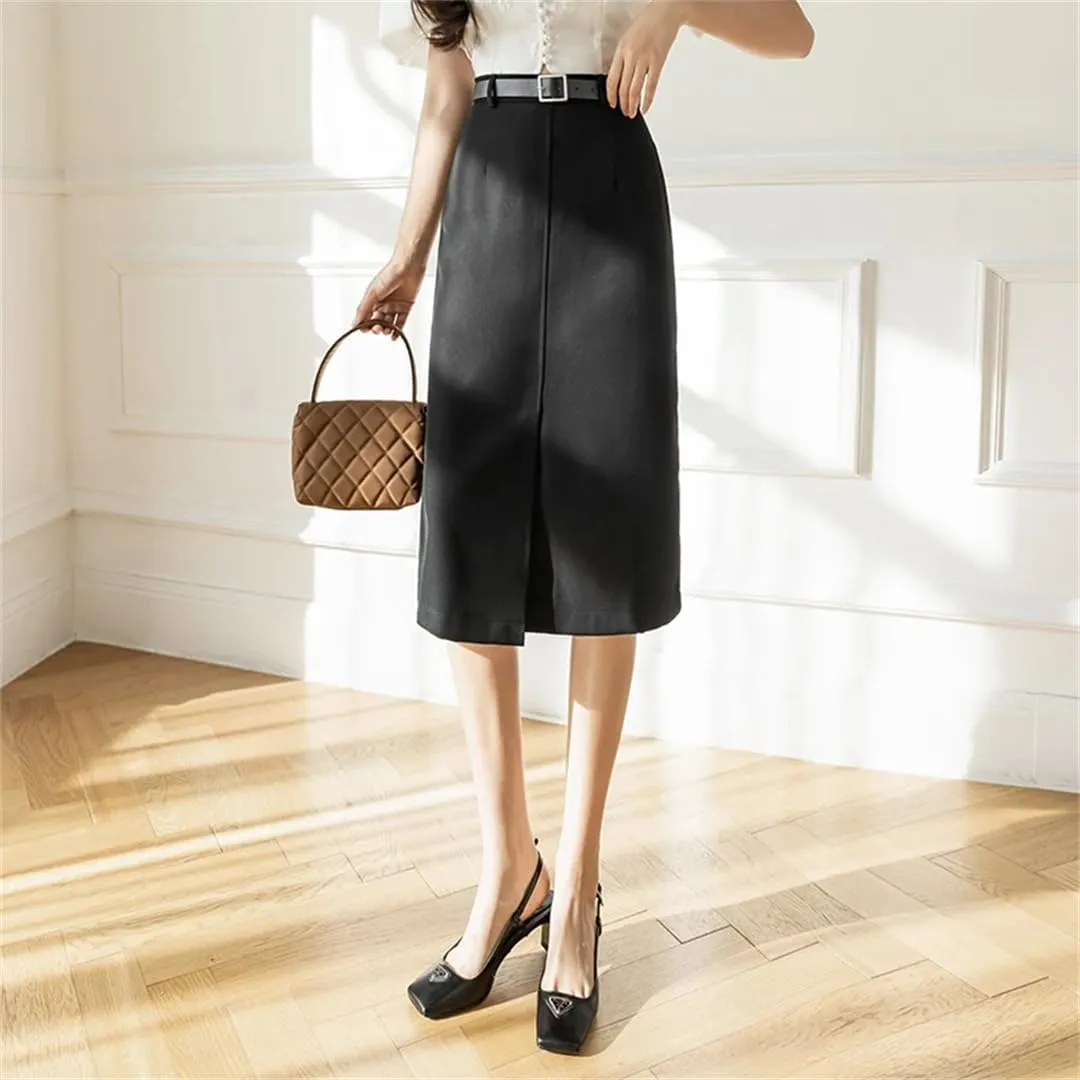 Women's A-Line Skirts Elegant High Waist Solid Office Style Front Split Mid Skirts