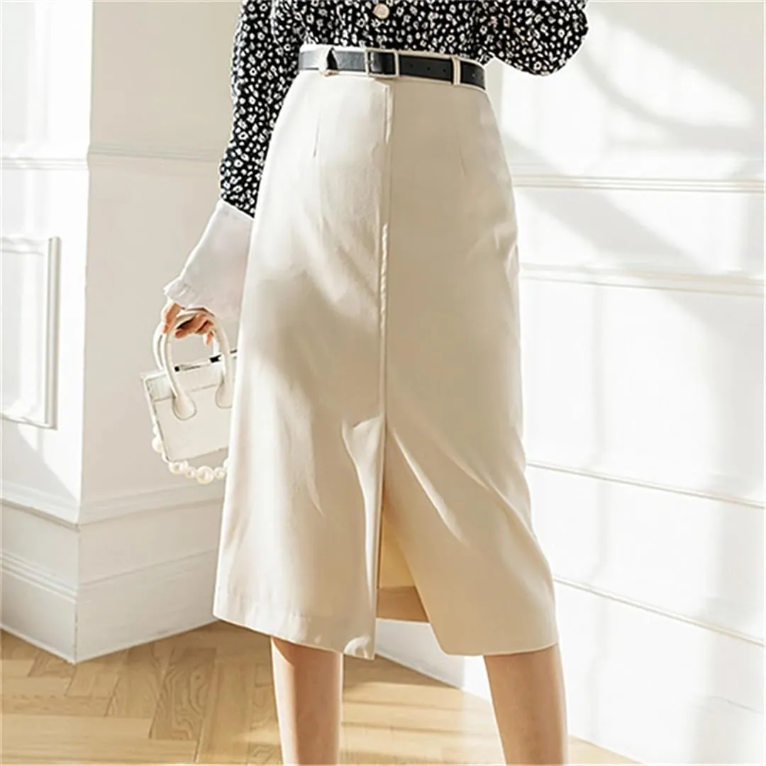 Women's A-Line Skirts Elegant High Waist Solid Office Style Front Split Mid Skirts