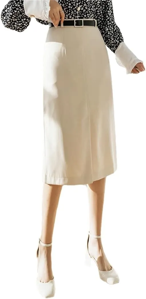 Women's A-Line Skirts Elegant High Waist Solid Office Style Front Split Mid Skirts
