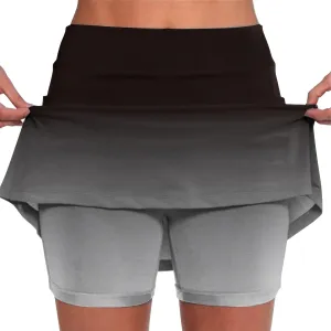 Womens Activewear Pleated Tennis Skirts Fade Pattern Printed Culottes Skinny Mid Waisted Workout Summer Fashion Skirt