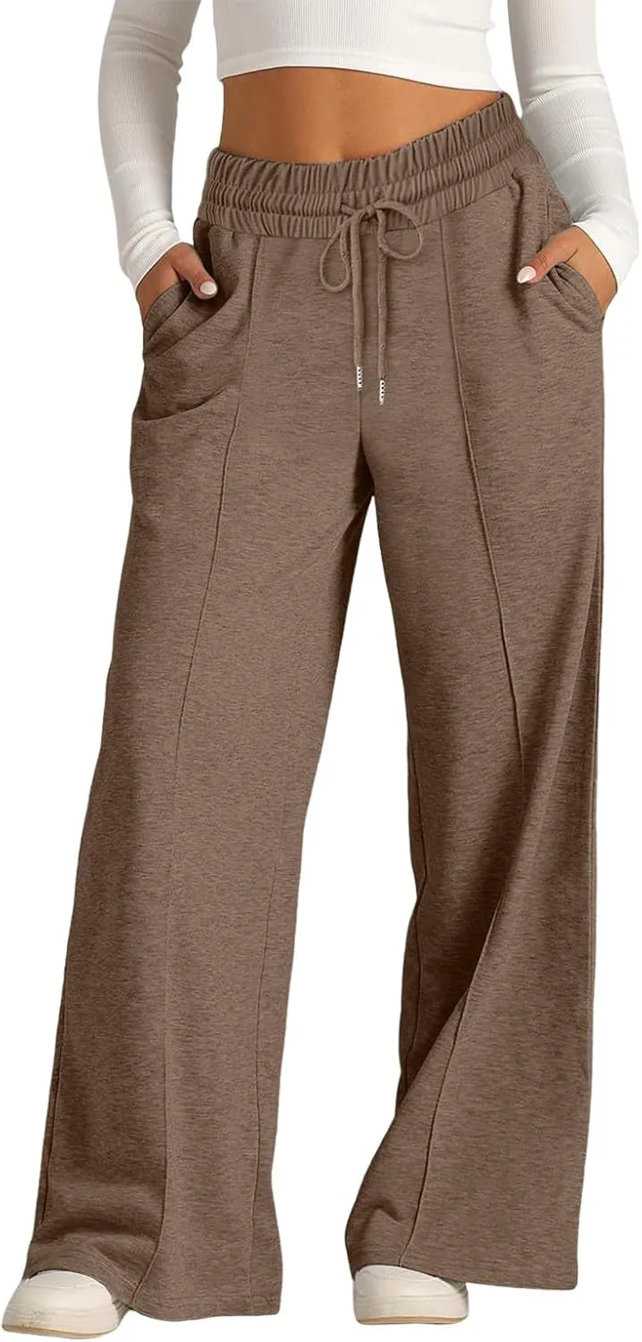 Women's Baggy Tall Wide Leg Sweatpants Fleece Lined Cozy Loose Open Bottom Joggers Casual Soft Athletic Open Leg