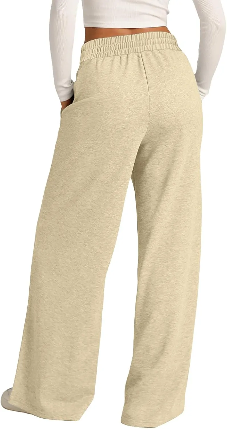Women's Baggy Tall Wide Leg Sweatpants Fleece Lined Cozy Loose Open Bottom Joggers Casual Soft Athletic Open Leg