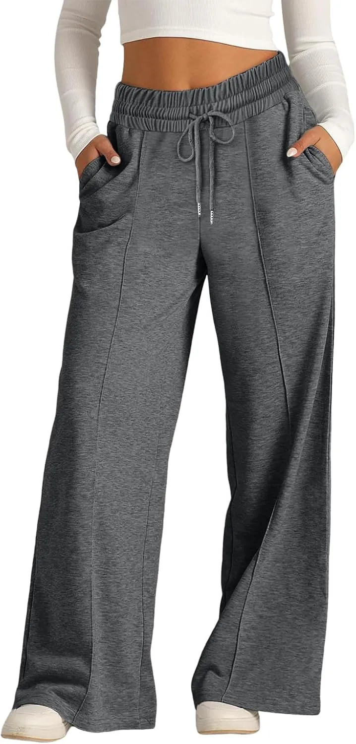 Women's Baggy Tall Wide Leg Sweatpants Fleece Lined Cozy Loose Open Bottom Joggers Casual Soft Athletic Open Leg