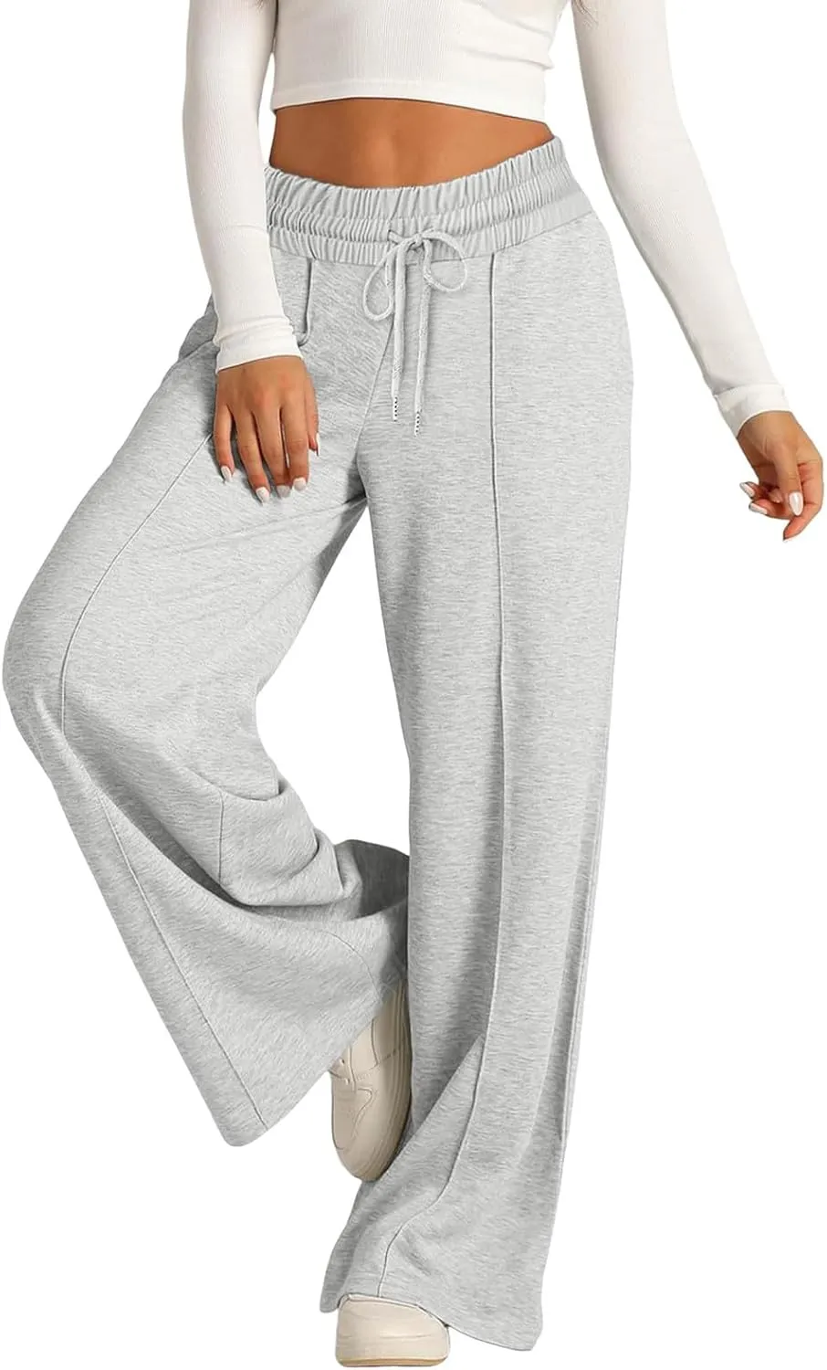 Women's Baggy Tall Wide Leg Sweatpants Fleece Lined Cozy Loose Open Bottom Joggers Casual Soft Athletic Open Leg
