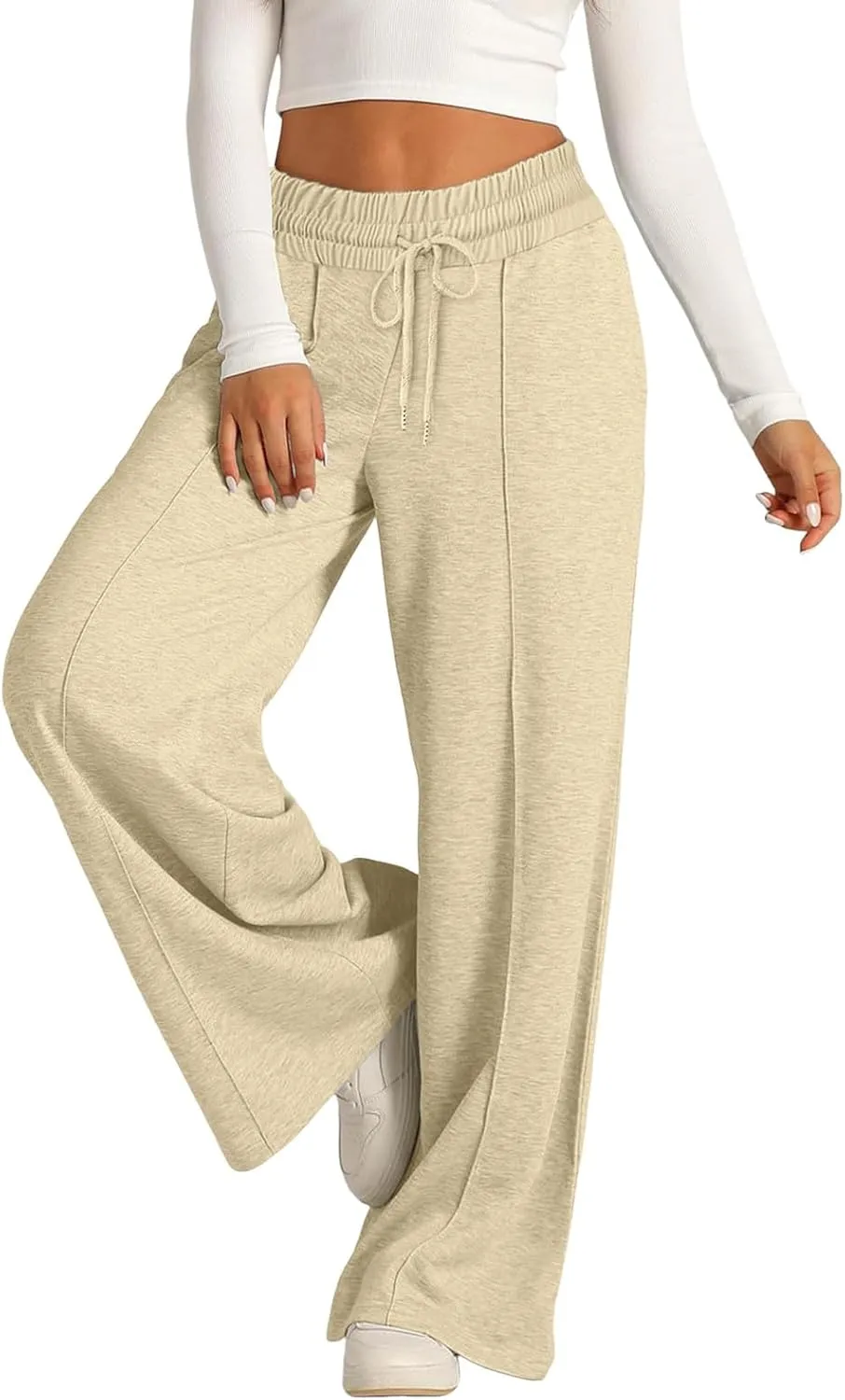 Women's Baggy Tall Wide Leg Sweatpants Fleece Lined Cozy Loose Open Bottom Joggers Casual Soft Athletic Open Leg