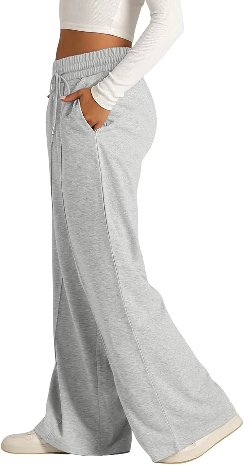 Women's Baggy Tall Wide Leg Sweatpants Fleece Lined Cozy Loose Open Bottom Joggers Casual Soft Athletic Open Leg