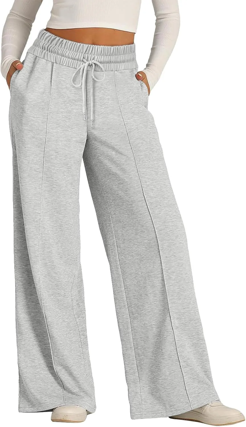 Women's Baggy Tall Wide Leg Sweatpants Fleece Lined Cozy Loose Open Bottom Joggers Casual Soft Athletic Open Leg