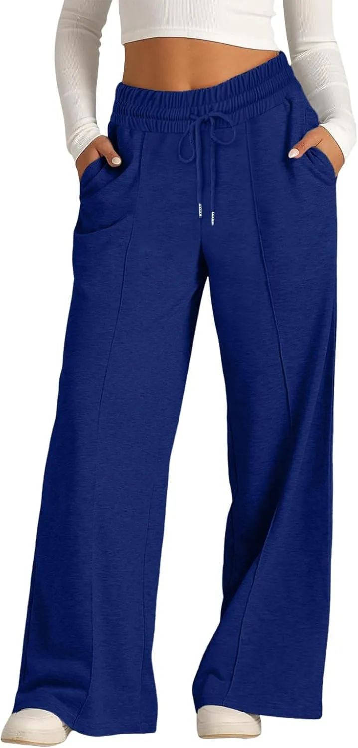 Women's Baggy Tall Wide Leg Sweatpants Fleece Lined Cozy Loose Open Bottom Joggers Casual Soft Athletic Open Leg