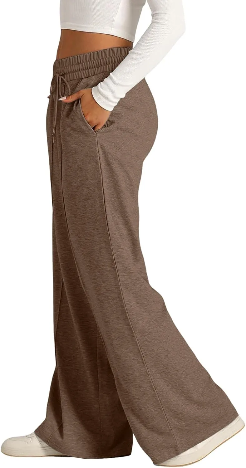 Women's Baggy Tall Wide Leg Sweatpants Fleece Lined Cozy Loose Open Bottom Joggers Casual Soft Athletic Open Leg