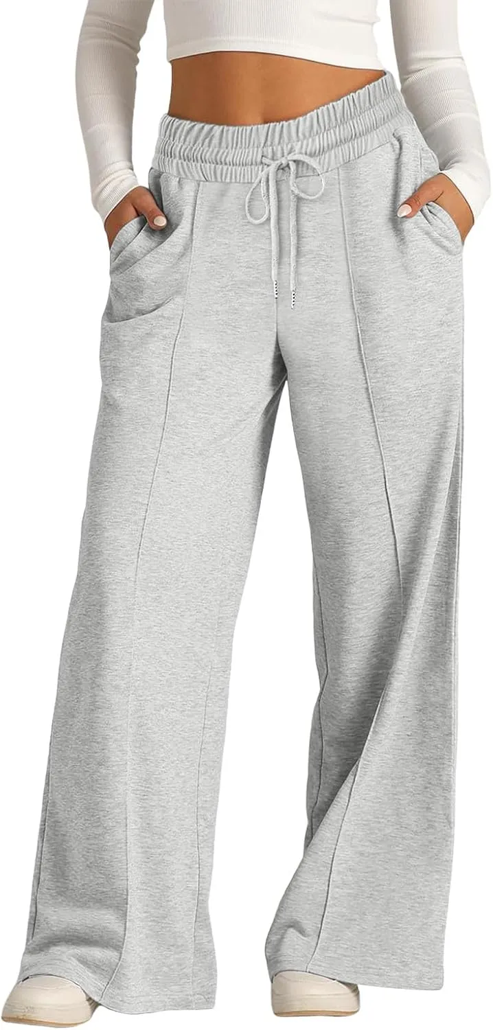 Women's Baggy Tall Wide Leg Sweatpants Fleece Lined Cozy Loose Open Bottom Joggers Casual Soft Athletic Open Leg