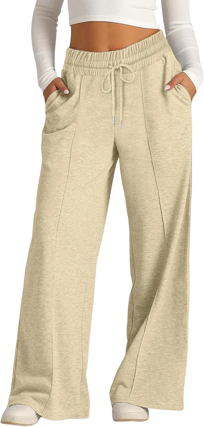 Women's Baggy Tall Wide Leg Sweatpants Fleece Lined Cozy Loose Open Bottom Joggers Casual Soft Athletic Open Leg