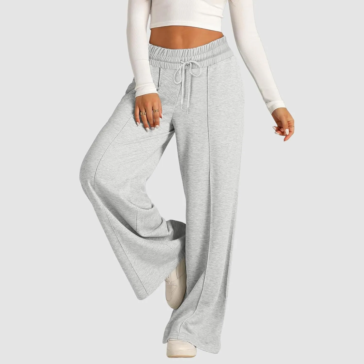 Women's Baggy Tall Wide Leg Sweatpants Fleece Lined Cozy Loose Open Bottom Joggers Casual Soft Athletic Open Leg