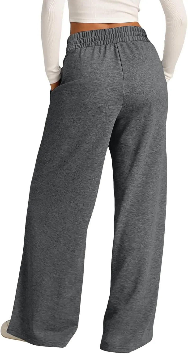 Women's Baggy Tall Wide Leg Sweatpants Fleece Lined Cozy Loose Open Bottom Joggers Casual Soft Athletic Open Leg