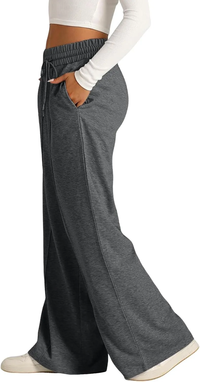 Women's Baggy Tall Wide Leg Sweatpants Fleece Lined Cozy Loose Open Bottom Joggers Casual Soft Athletic Open Leg