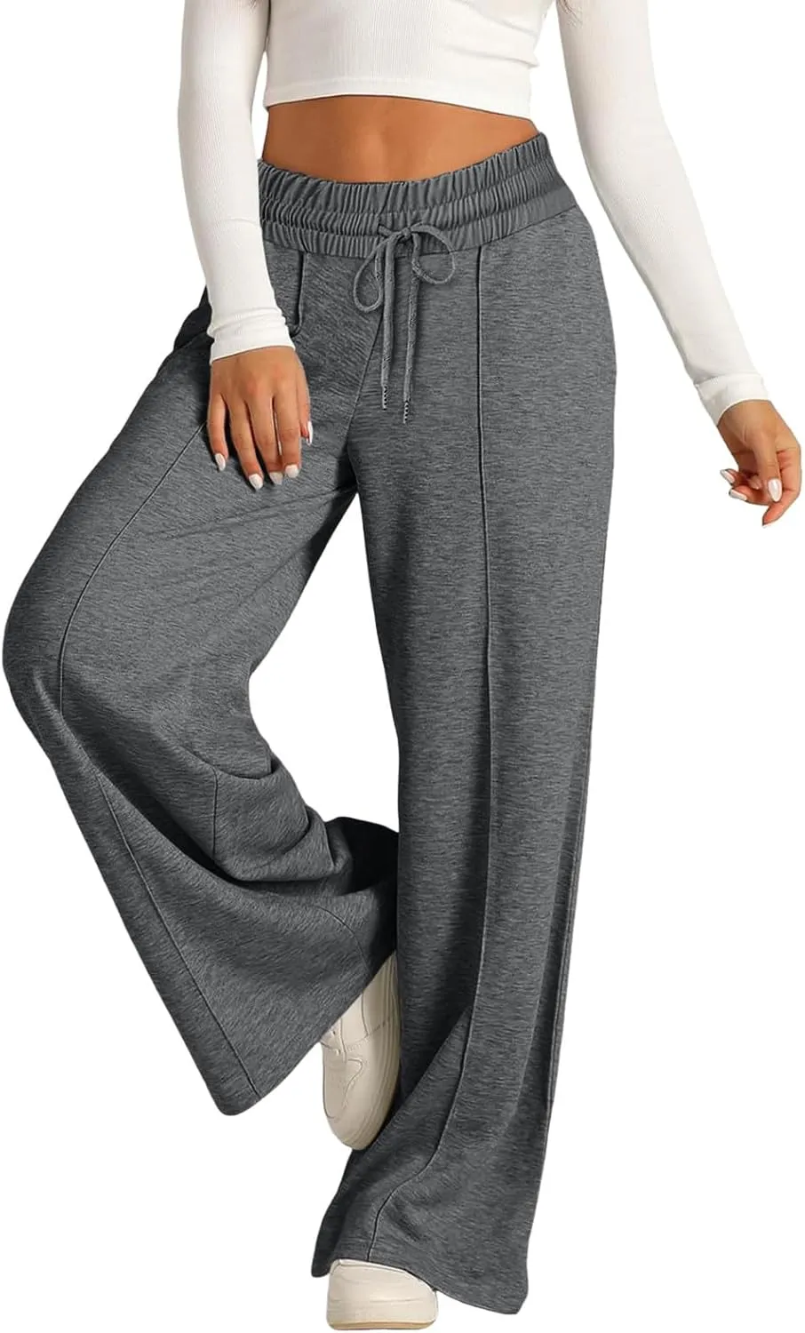 Women's Baggy Tall Wide Leg Sweatpants Fleece Lined Cozy Loose Open Bottom Joggers Casual Soft Athletic Open Leg