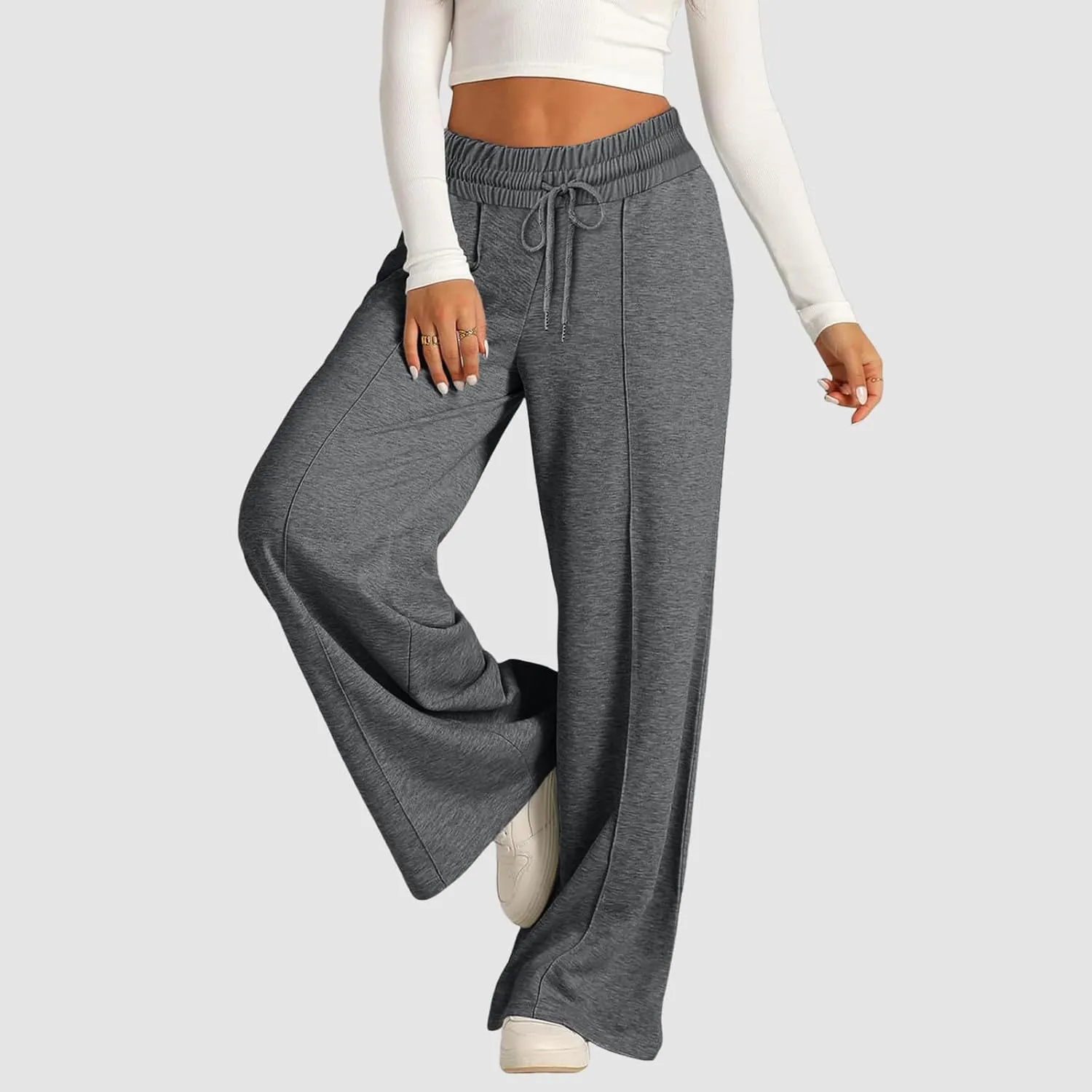 Women's Baggy Tall Wide Leg Sweatpants Fleece Lined Cozy Loose Open Bottom Joggers Casual Soft Athletic Open Leg