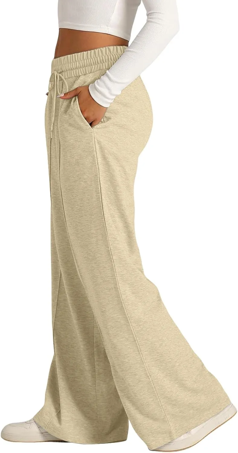 Women's Baggy Tall Wide Leg Sweatpants Fleece Lined Cozy Loose Open Bottom Joggers Casual Soft Athletic Open Leg