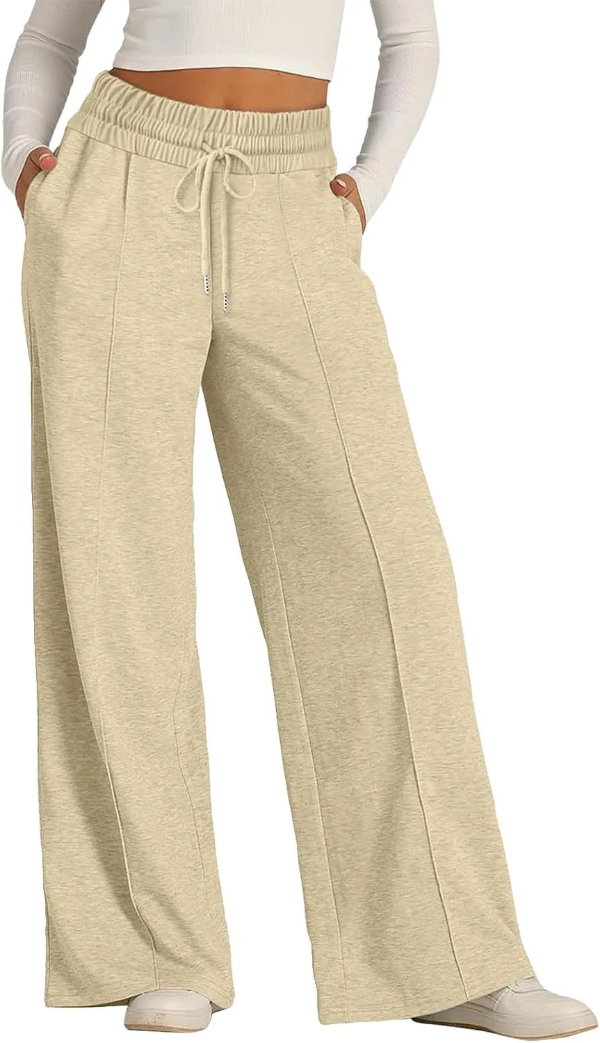 Women's Baggy Tall Wide Leg Sweatpants Fleece Lined Cozy Loose Open Bottom Joggers Casual Soft Athletic Open Leg