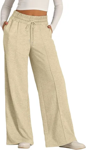 Women's Baggy Tall Wide Leg Sweatpants Fleece Lined Cozy Loose Open Bottom Joggers Casual Soft Athletic Open Leg