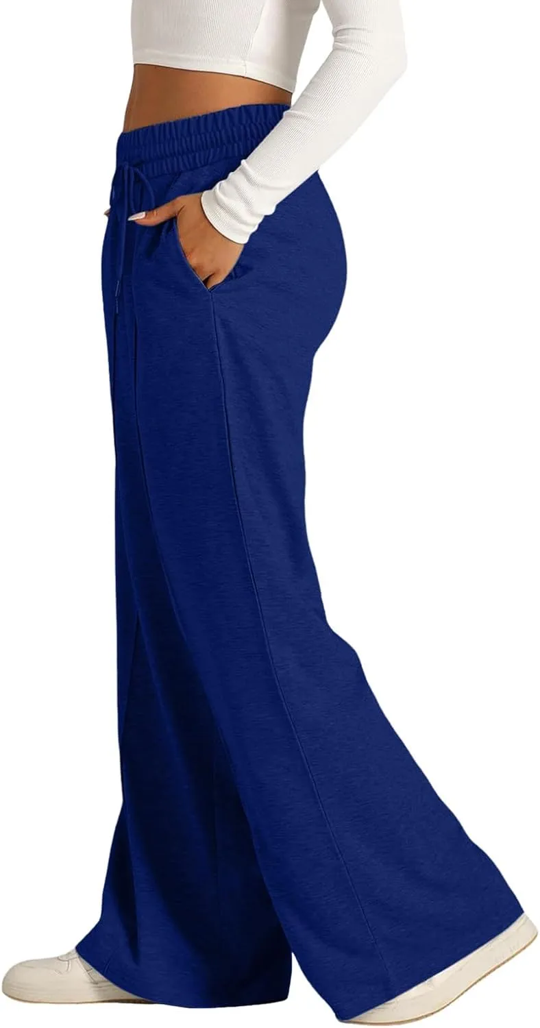 Women's Baggy Tall Wide Leg Sweatpants Fleece Lined Cozy Loose Open Bottom Joggers Casual Soft Athletic Open Leg