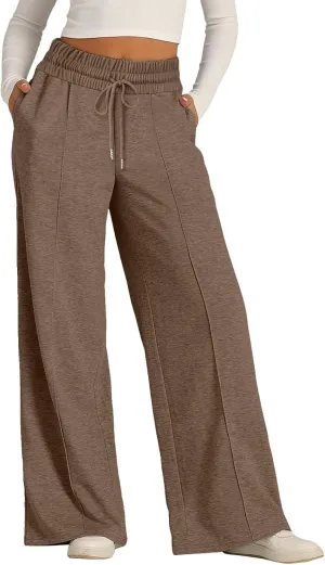 Women's Baggy Tall Wide Leg Sweatpants Fleece Lined Cozy Loose Open Bottom Joggers Casual Soft Athletic Open Leg