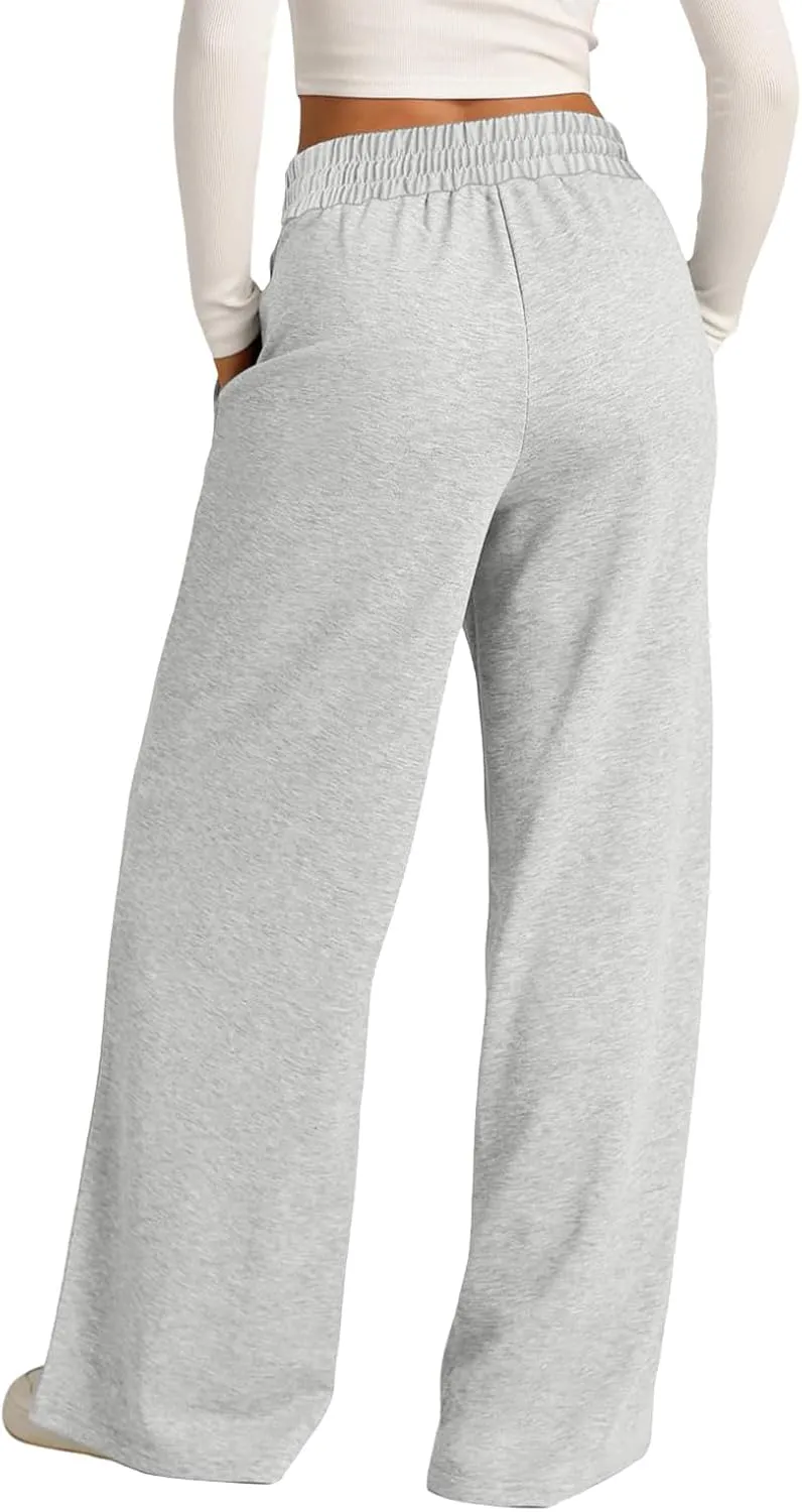 Women's Baggy Tall Wide Leg Sweatpants Fleece Lined Cozy Loose Open Bottom Joggers Casual Soft Athletic Open Leg