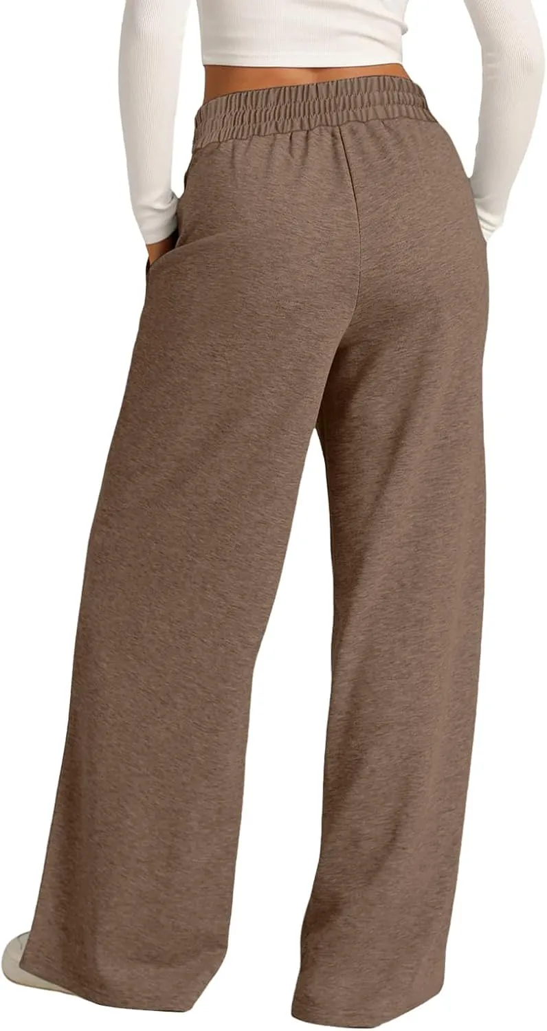 Women's Baggy Tall Wide Leg Sweatpants Fleece Lined Cozy Loose Open Bottom Joggers Casual Soft Athletic Open Leg