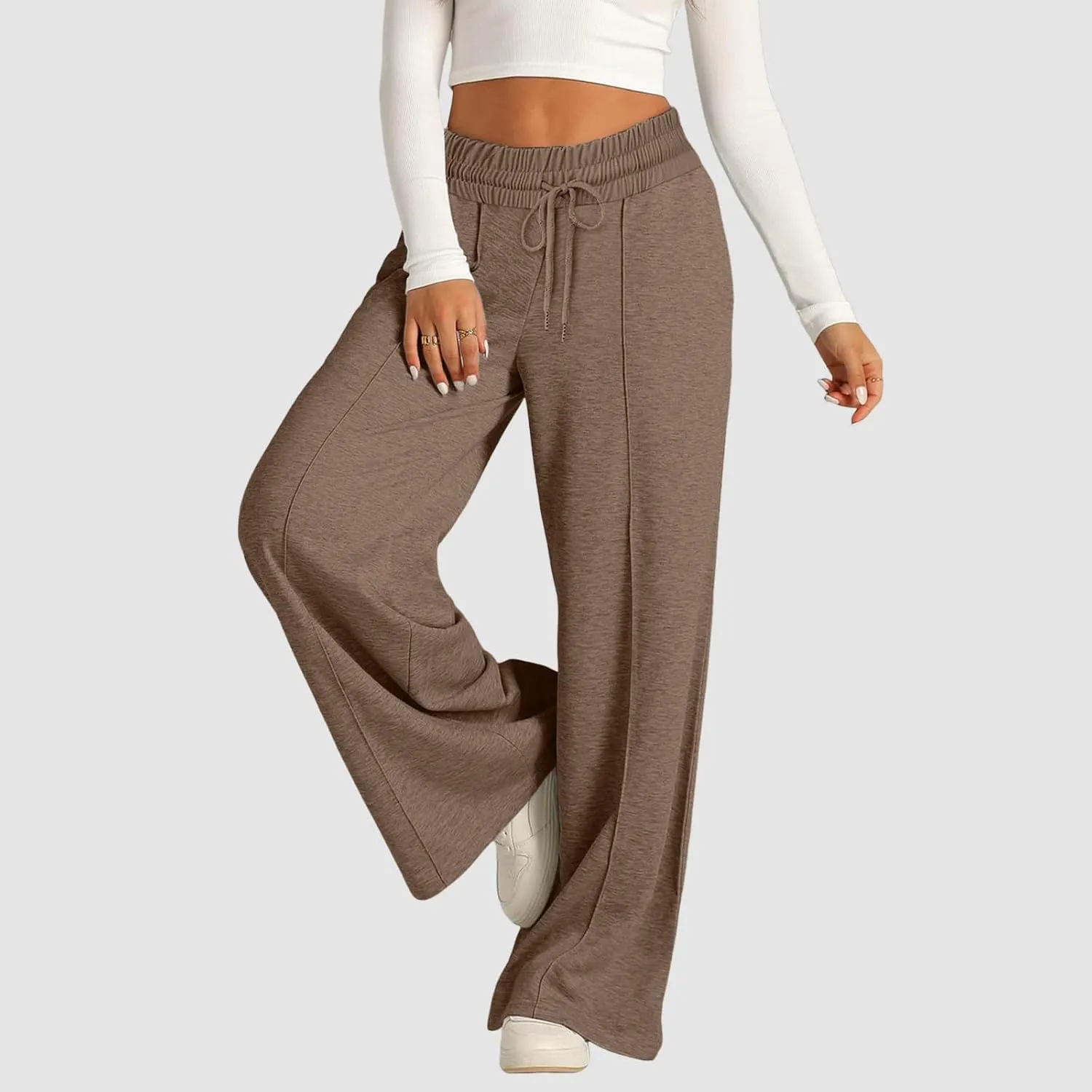 Women's Baggy Tall Wide Leg Sweatpants Fleece Lined Cozy Loose Open Bottom Joggers Casual Soft Athletic Open Leg