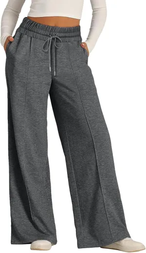 Women's Baggy Tall Wide Leg Sweatpants Fleece Lined Cozy Loose Open Bottom Joggers Casual Soft Athletic Open Leg