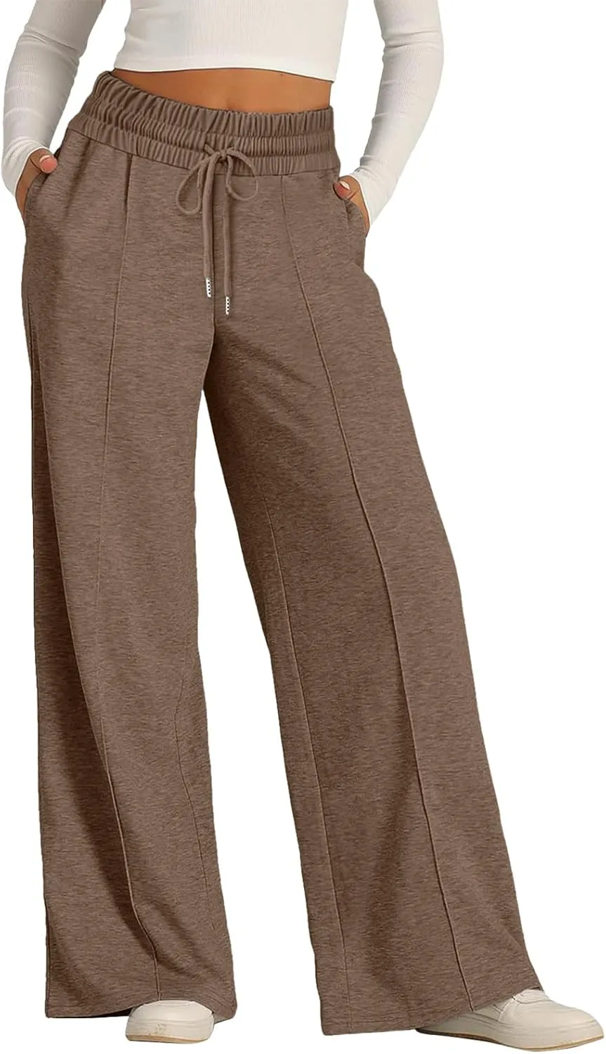 Women's Baggy Tall Wide Leg Sweatpants Fleece Lined Cozy Loose Open Bottom Joggers Casual Soft Athletic Open Leg