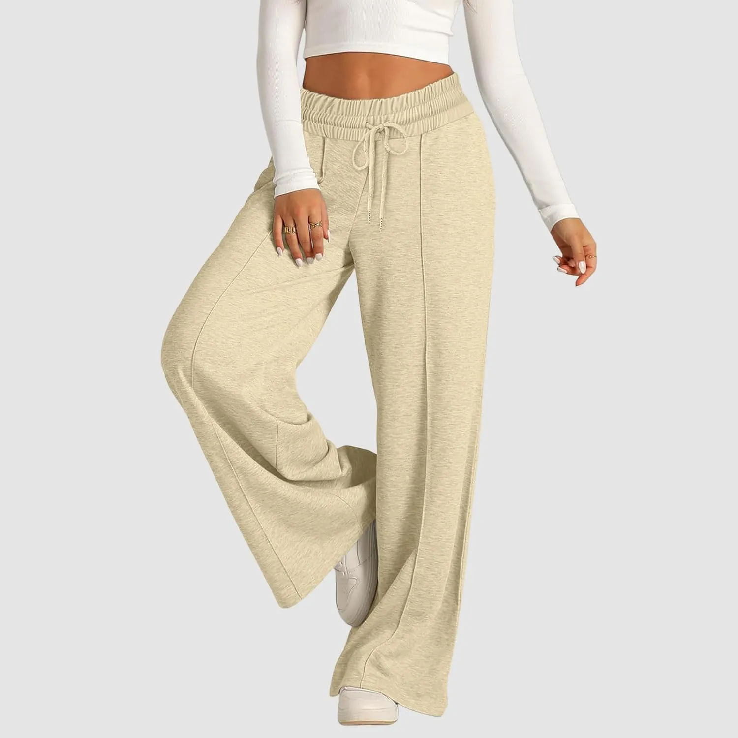 Women's Baggy Tall Wide Leg Sweatpants Fleece Lined Cozy Loose Open Bottom Joggers Casual Soft Athletic Open Leg