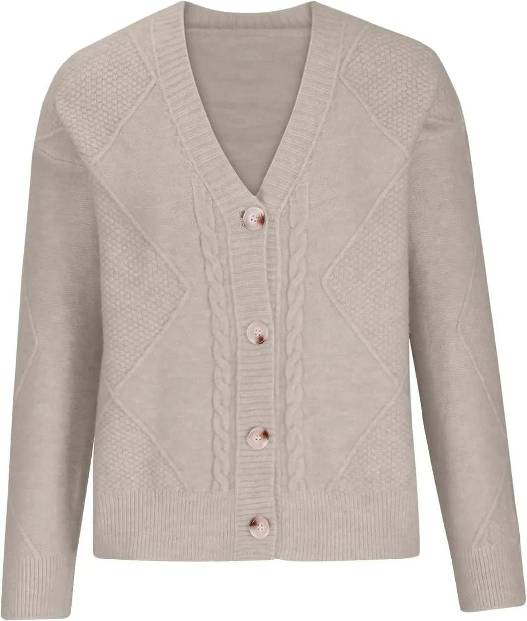 Women's Button Down Cardigan Sweater Chunky Knit Lightweight Jumpers Loose Long Sleeve Fall-Winter Outwear Coat