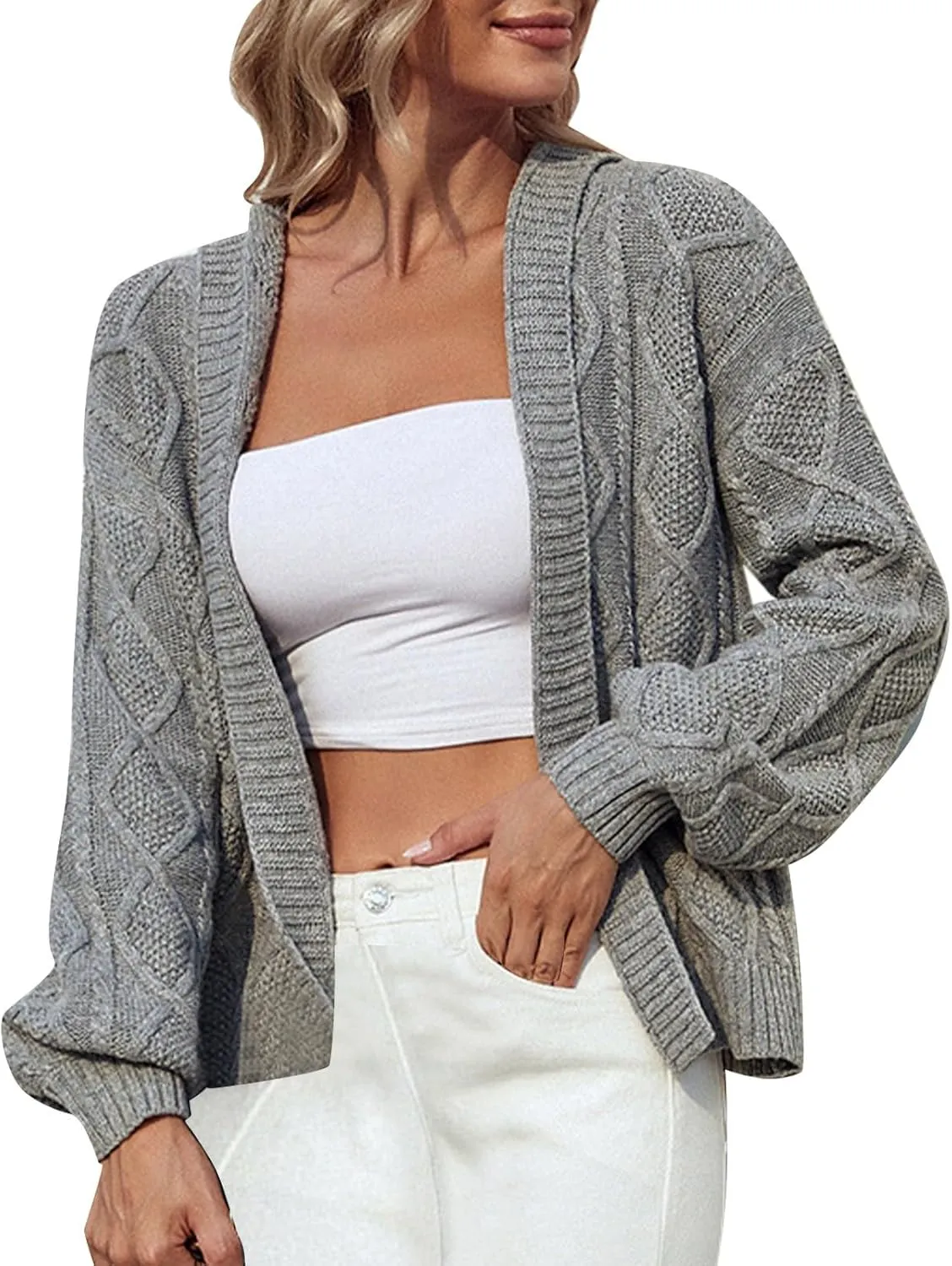Womens Cable Knit Chunky Outwear Coats Long Sleeve Open Front Cardigans 2023 Fall Winter Open Front Cardigan Sweaters