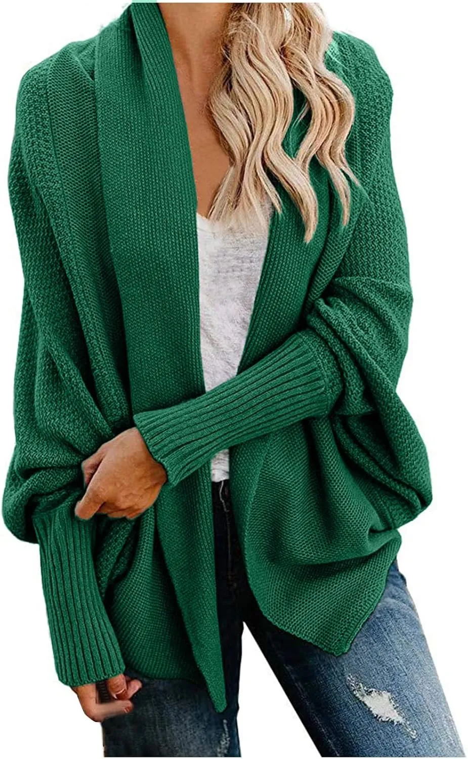 Womens Cardigan Sweaters Oversized Knit Batwing Long Sleeve Cardigan Open Front Lightweight Jacket Soft Outwear Coat