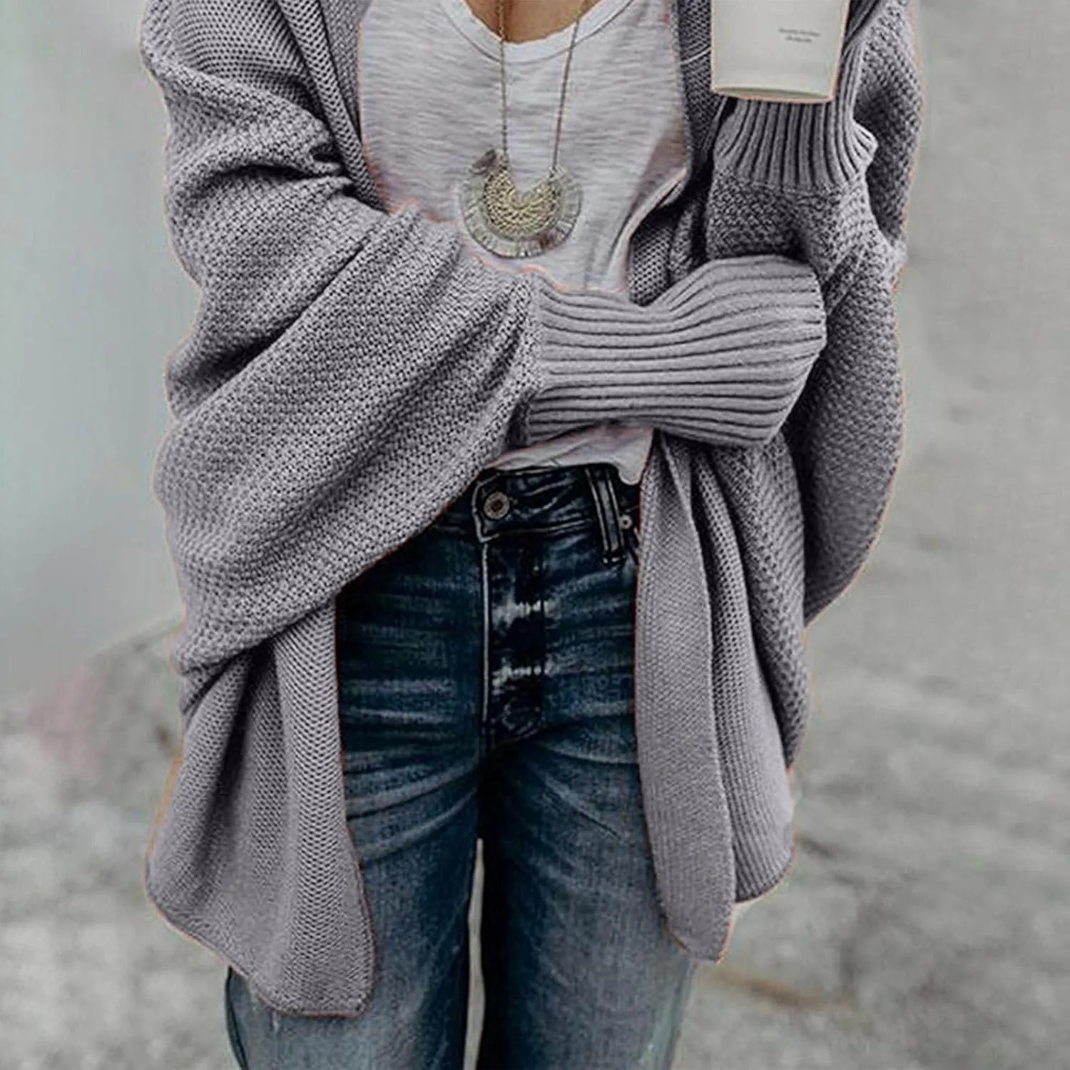 Womens Cardigan Sweaters Oversized Knit Batwing Long Sleeve Cardigan Open Front Lightweight Jacket Soft Outwear Coat