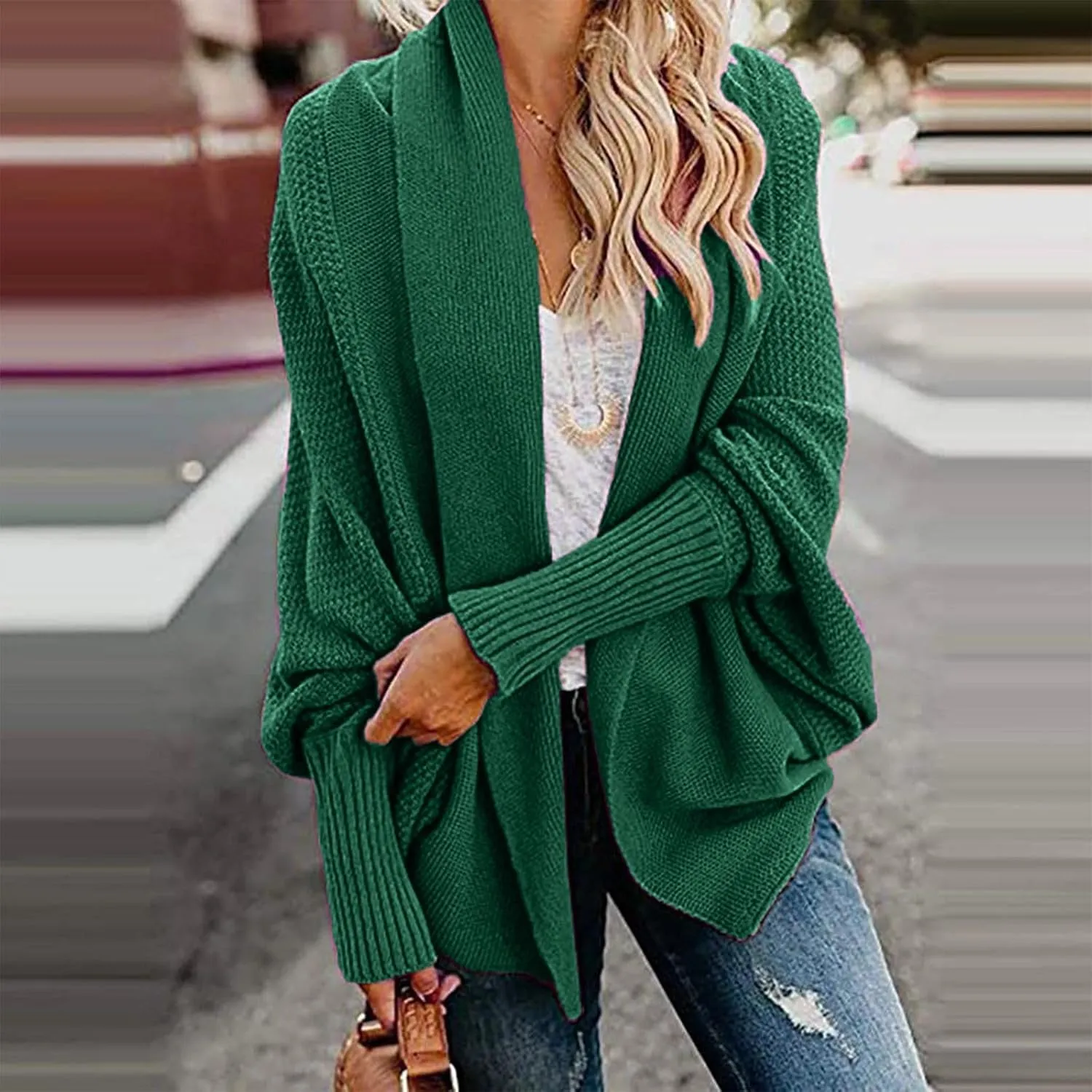 Womens Cardigan Sweaters Oversized Knit Batwing Long Sleeve Cardigan Open Front Lightweight Jacket Soft Outwear Coat