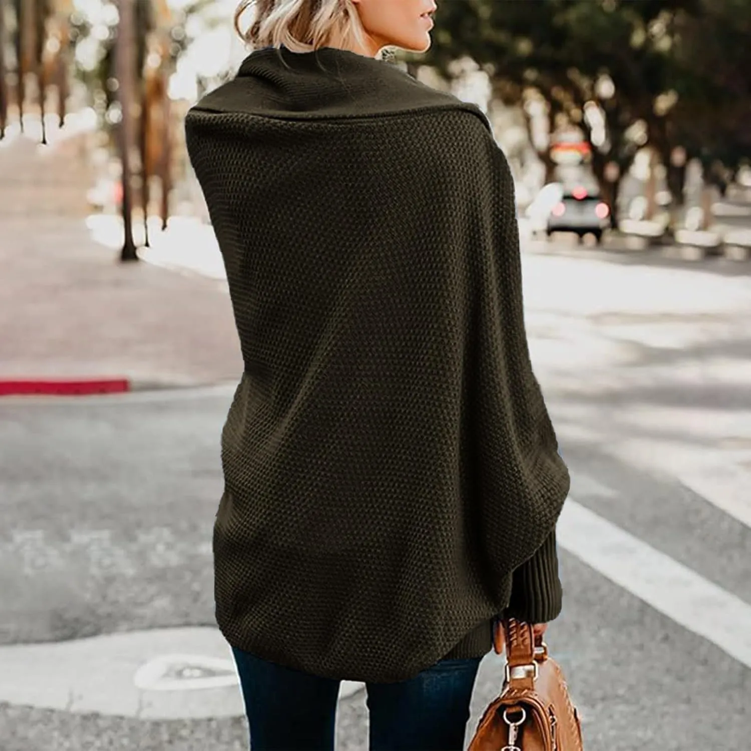 Womens Cardigan Sweaters Oversized Knit Batwing Long Sleeve Cardigan Open Front Lightweight Jacket Soft Outwear Coat