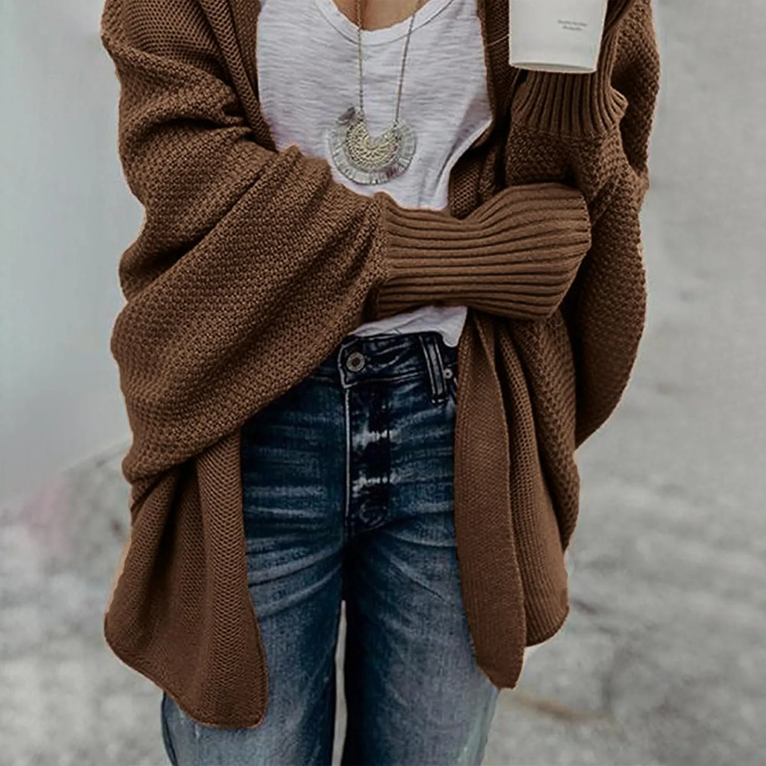 Womens Cardigan Sweaters Oversized Knit Batwing Long Sleeve Cardigan Open Front Lightweight Jacket Soft Outwear Coat