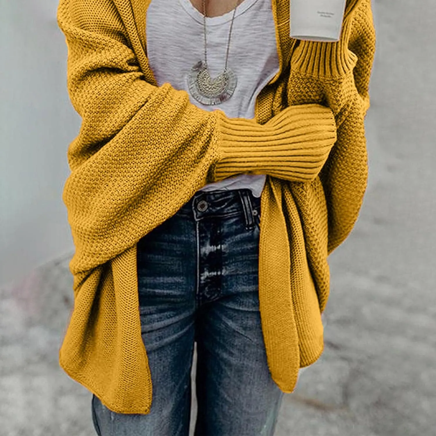 Womens Cardigan Sweaters Oversized Knit Batwing Long Sleeve Cardigan Open Front Lightweight Jacket Soft Outwear Coat