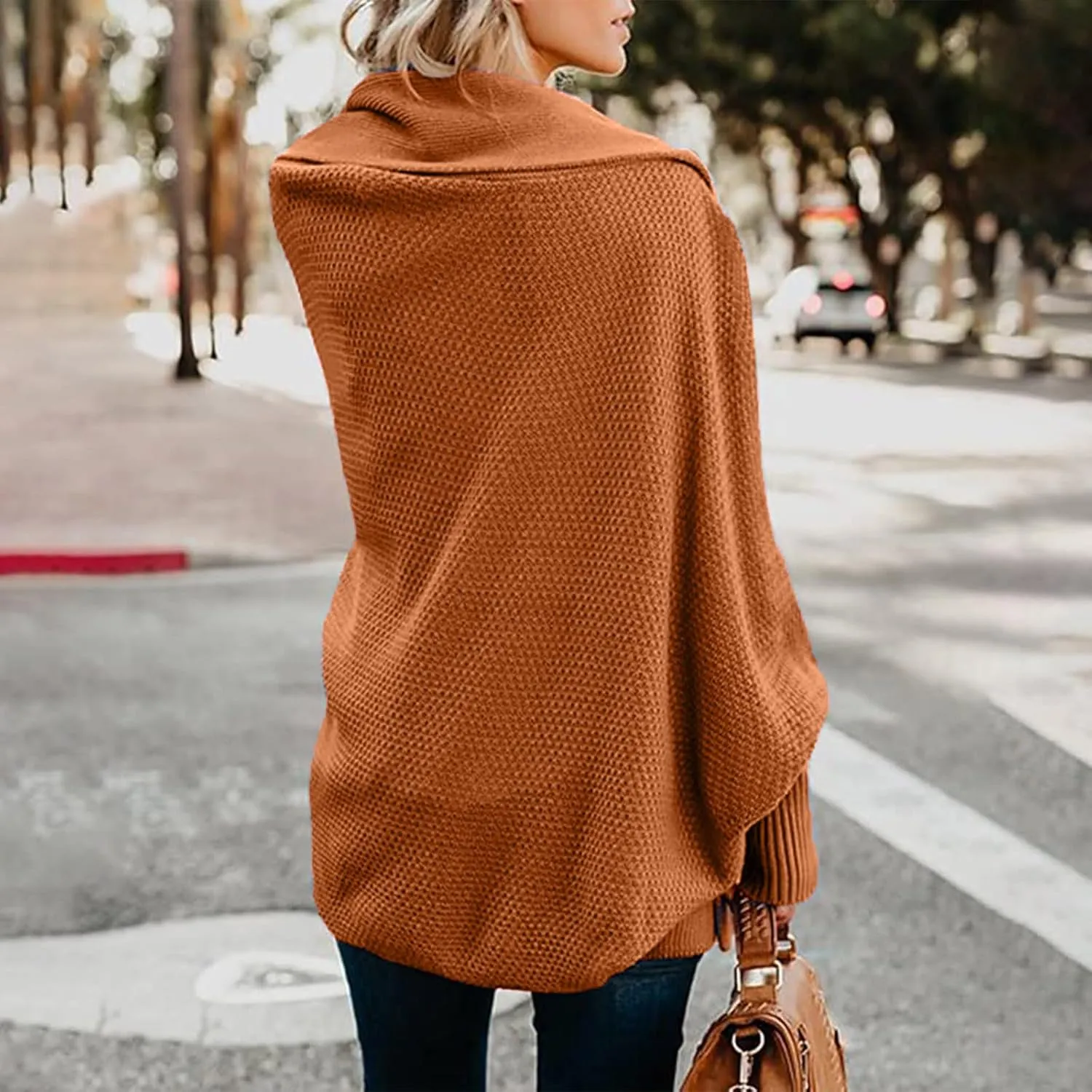 Womens Cardigan Sweaters Oversized Knit Batwing Long Sleeve Cardigan Open Front Lightweight Jacket Soft Outwear Coat