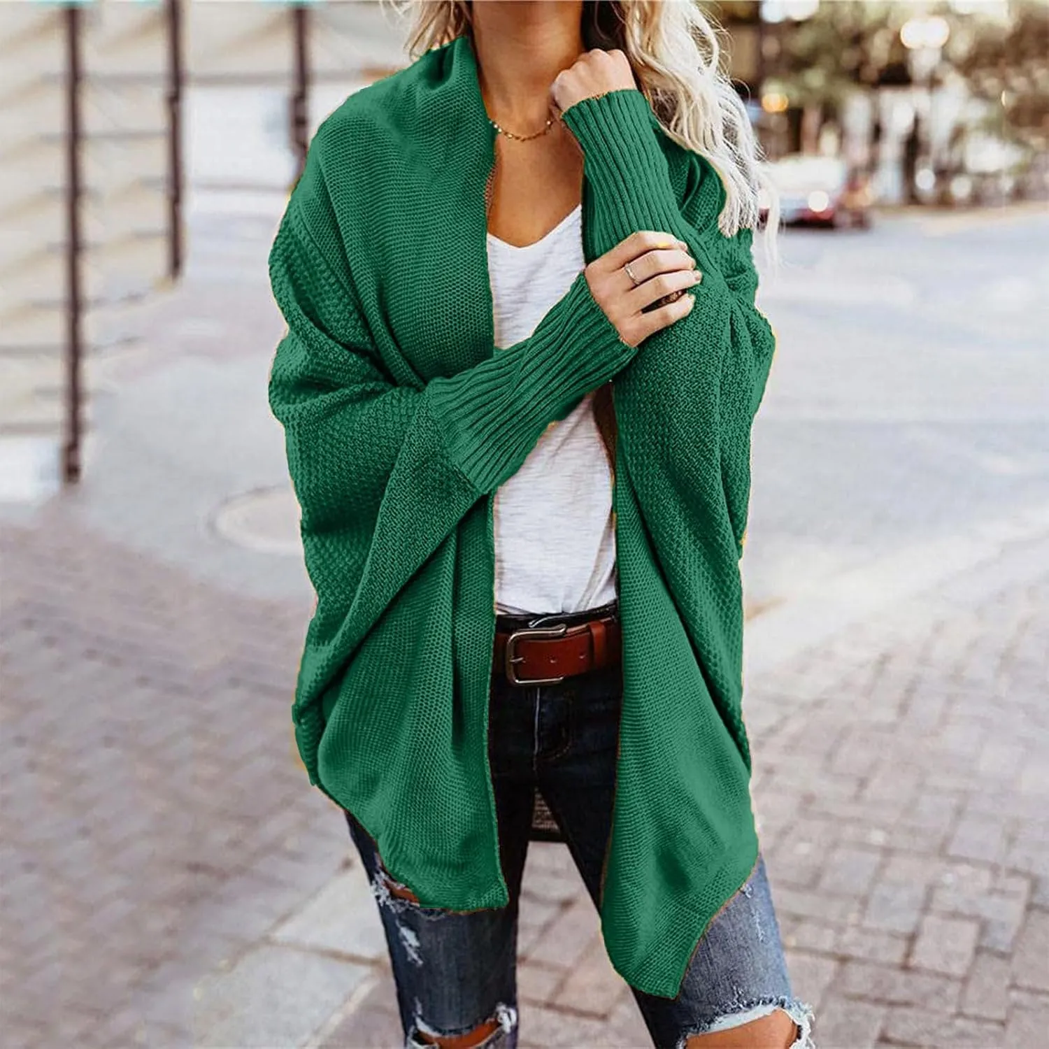 Womens Cardigan Sweaters Oversized Knit Batwing Long Sleeve Cardigan Open Front Lightweight Jacket Soft Outwear Coat