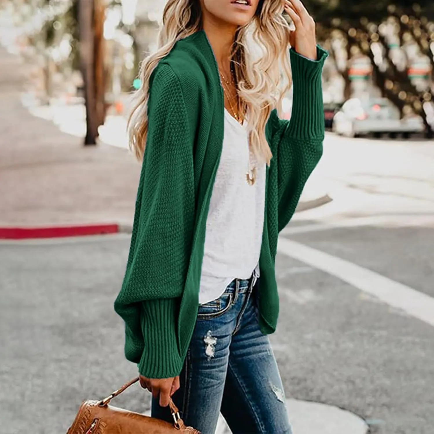 Womens Cardigan Sweaters Oversized Knit Batwing Long Sleeve Cardigan Open Front Lightweight Jacket Soft Outwear Coat