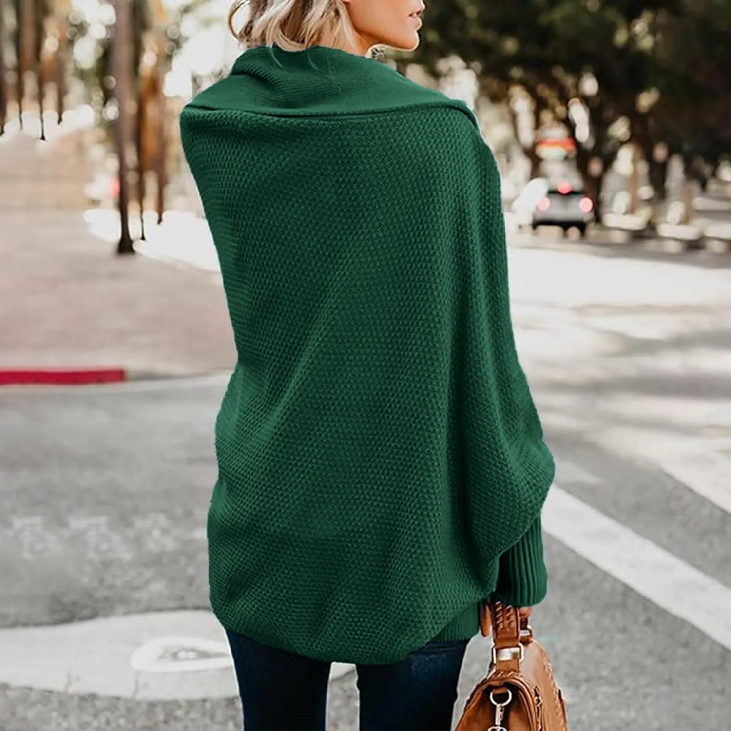 Womens Cardigan Sweaters Oversized Knit Batwing Long Sleeve Cardigan Open Front Lightweight Jacket Soft Outwear Coat