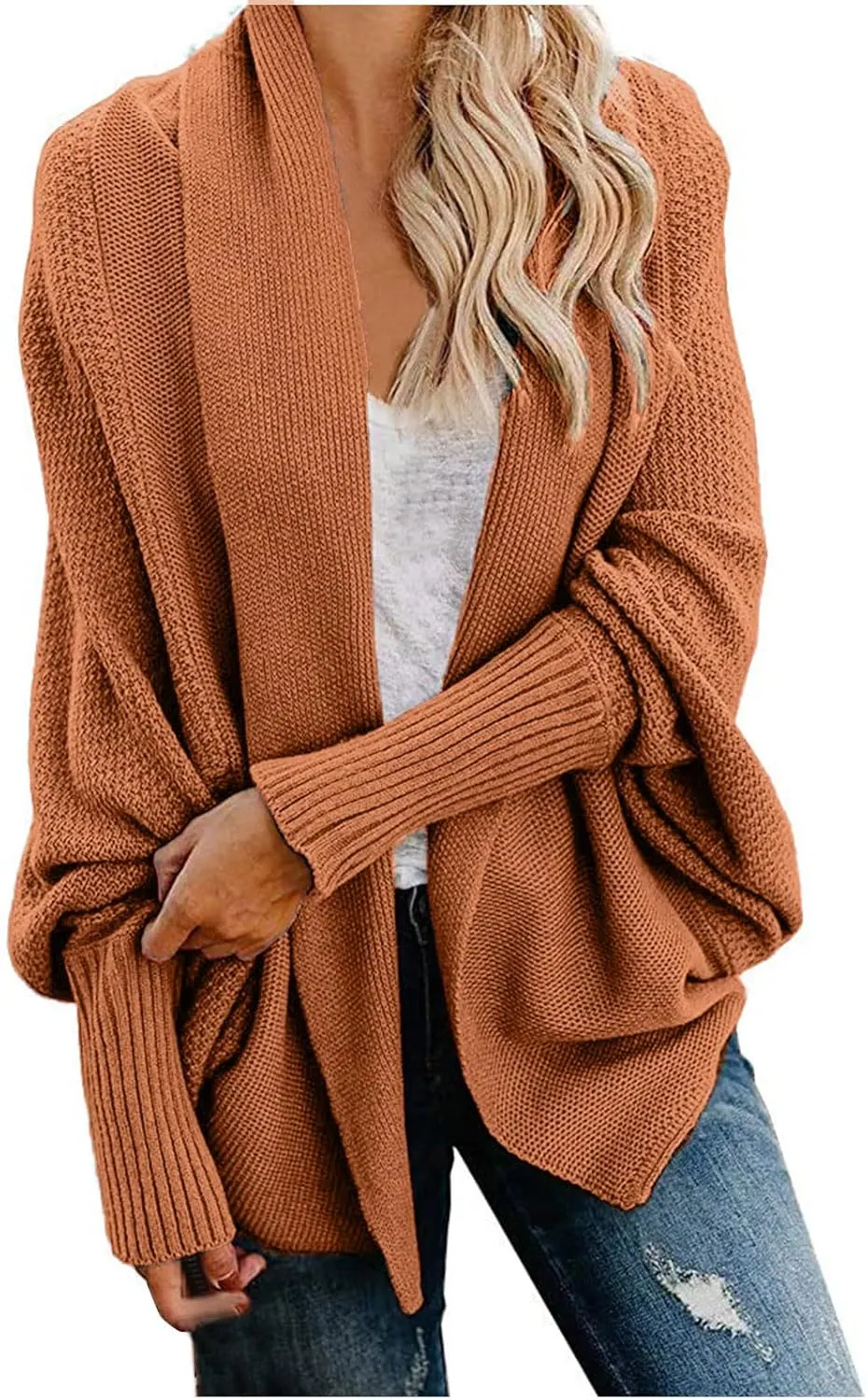 Womens Cardigan Sweaters Oversized Knit Batwing Long Sleeve Cardigan Open Front Lightweight Jacket Soft Outwear Coat