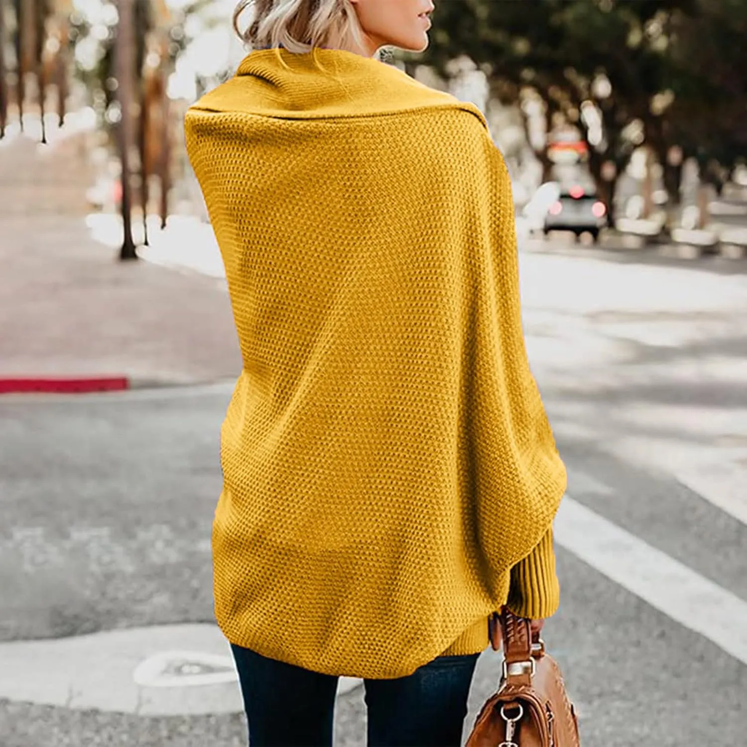 Womens Cardigan Sweaters Oversized Knit Batwing Long Sleeve Cardigan Open Front Lightweight Jacket Soft Outwear Coat