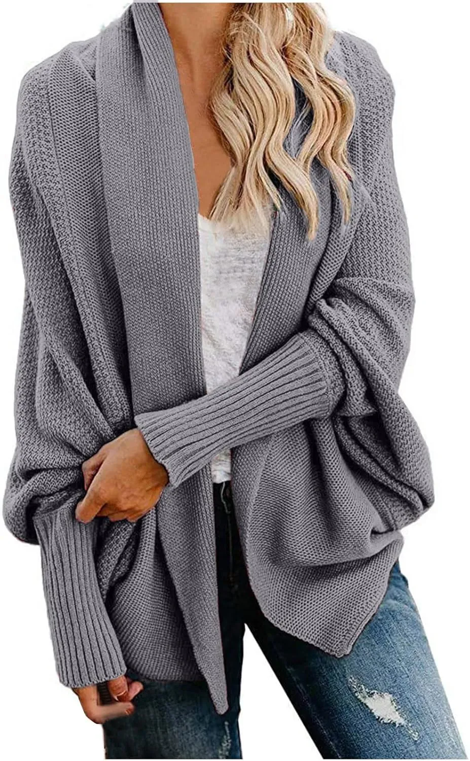 Womens Cardigan Sweaters Oversized Knit Batwing Long Sleeve Cardigan Open Front Lightweight Jacket Soft Outwear Coat