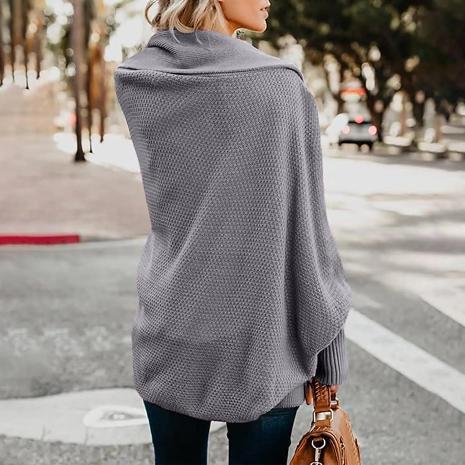 Womens Cardigan Sweaters Oversized Knit Batwing Long Sleeve Cardigan Open Front Lightweight Jacket Soft Outwear Coat