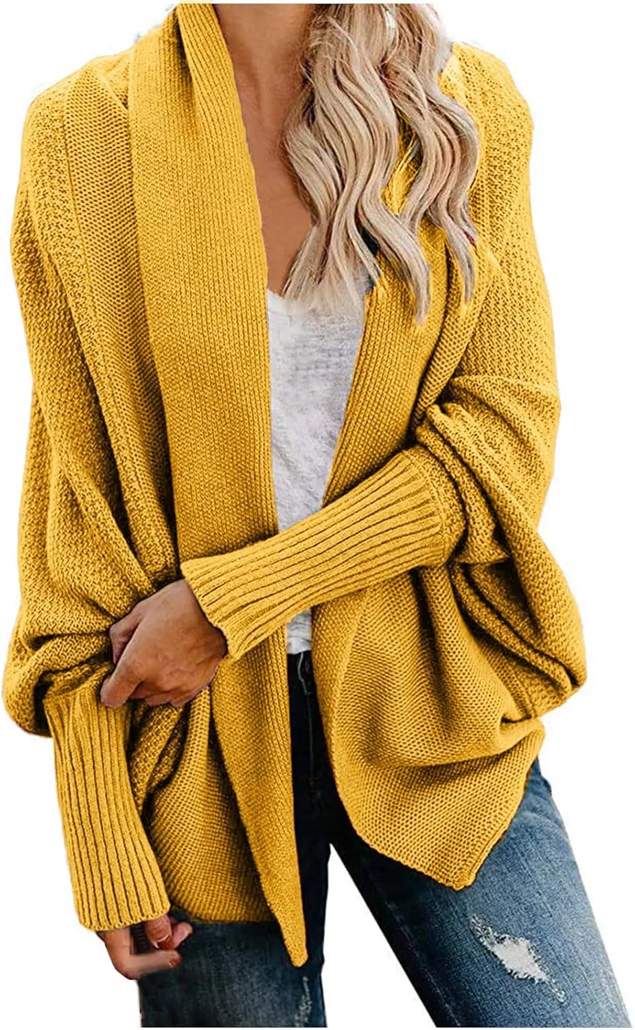 Womens Cardigan Sweaters Oversized Knit Batwing Long Sleeve Cardigan Open Front Lightweight Jacket Soft Outwear Coat