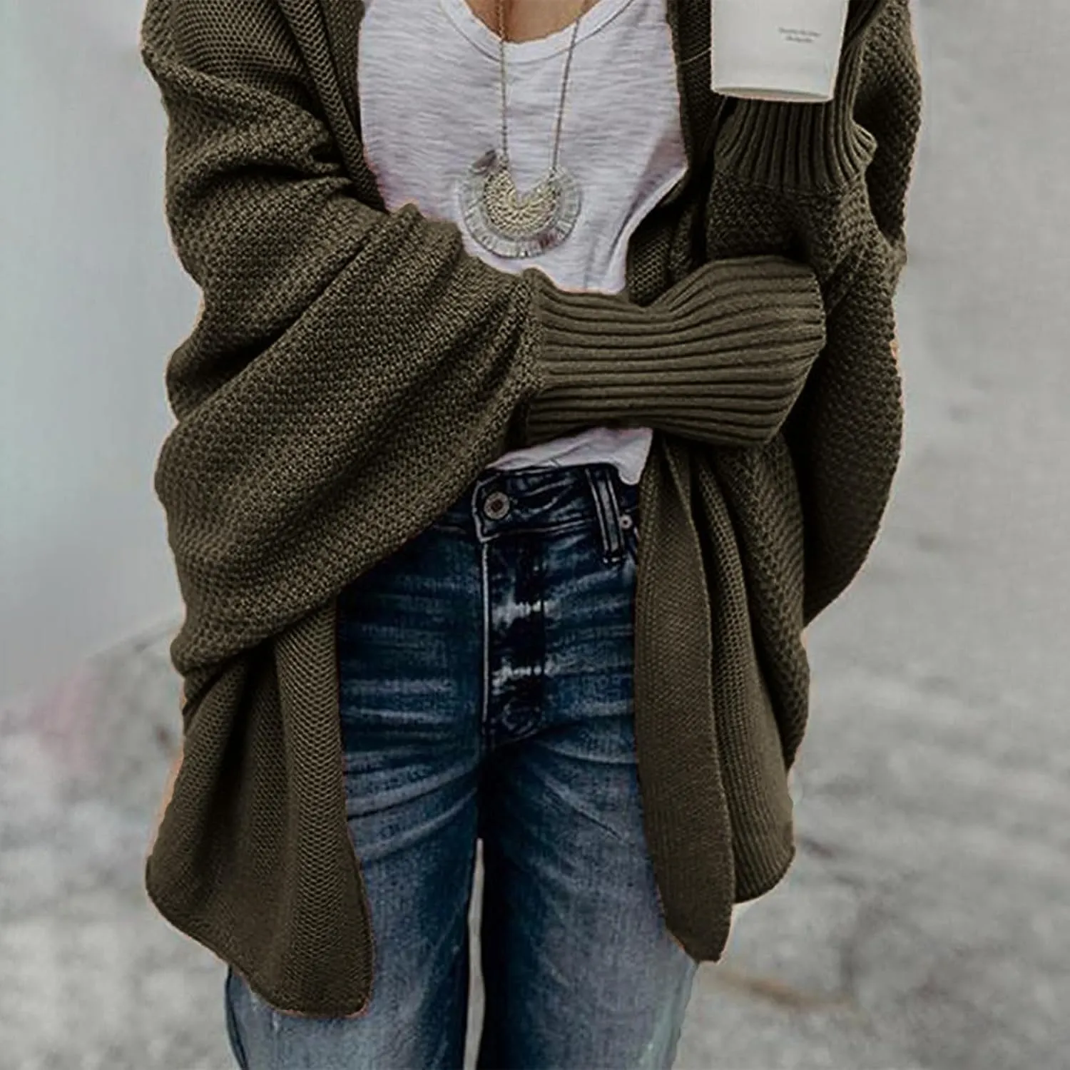 Womens Cardigan Sweaters Oversized Knit Batwing Long Sleeve Cardigan Open Front Lightweight Jacket Soft Outwear Coat