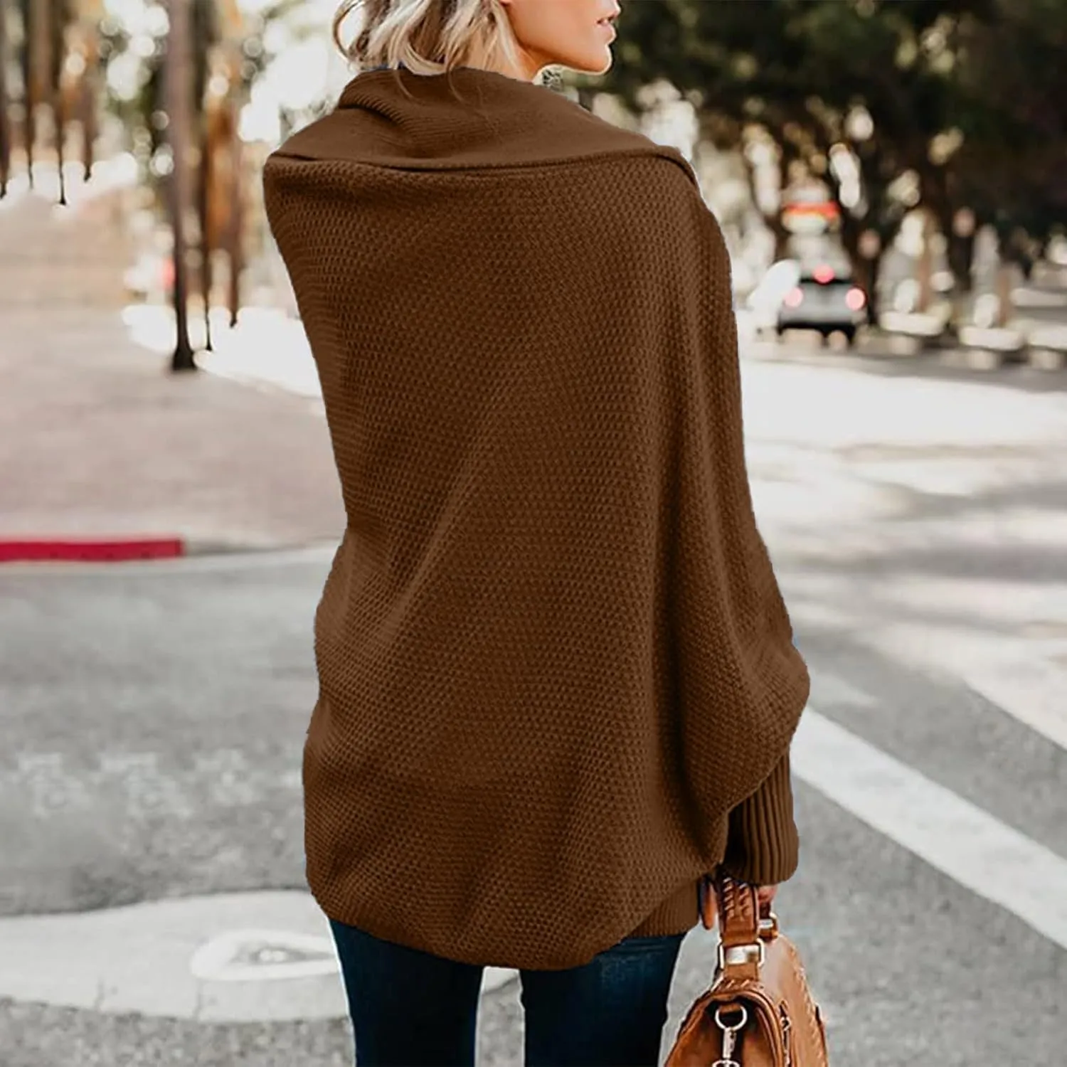Womens Cardigan Sweaters Oversized Knit Batwing Long Sleeve Cardigan Open Front Lightweight Jacket Soft Outwear Coat